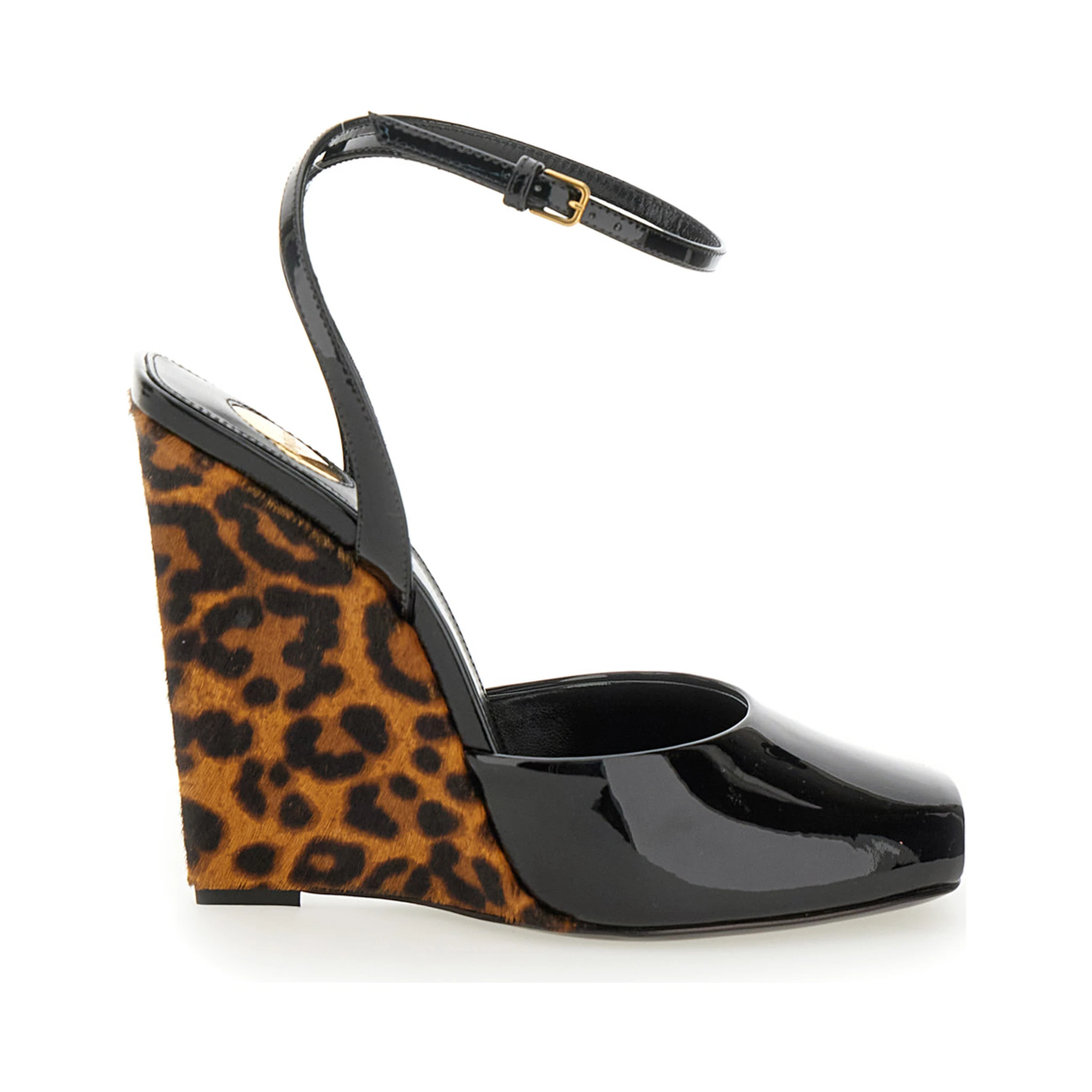 Scandale Black Wedges with Animalier Print in Patent Leather Woman