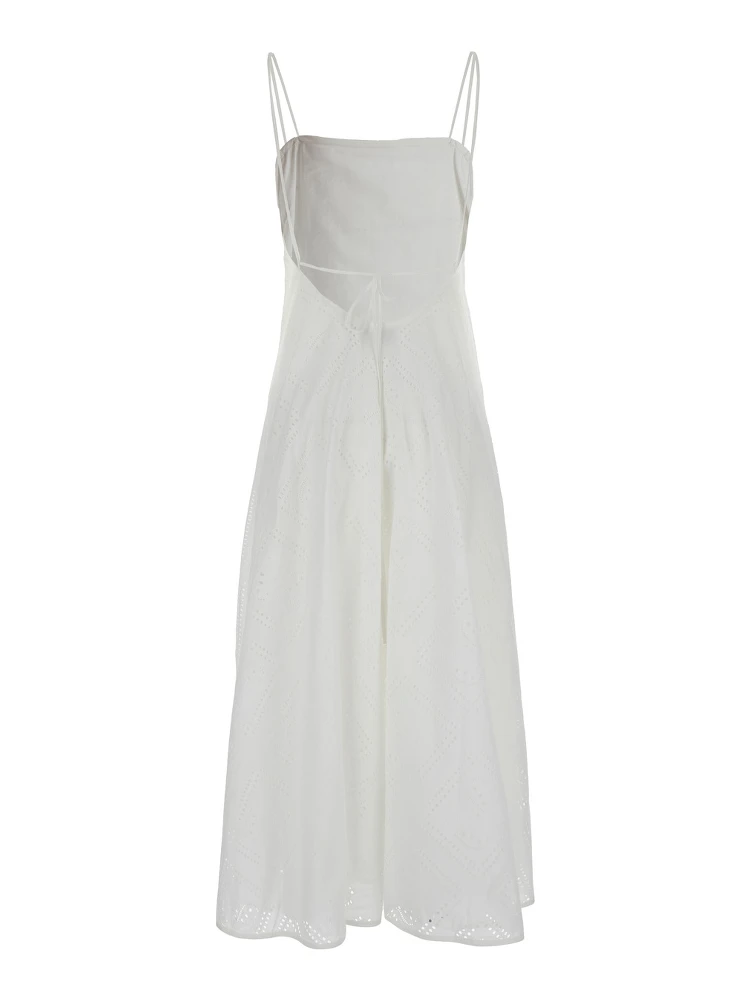 Midi White Dress with Embroidery in Cotton Woman