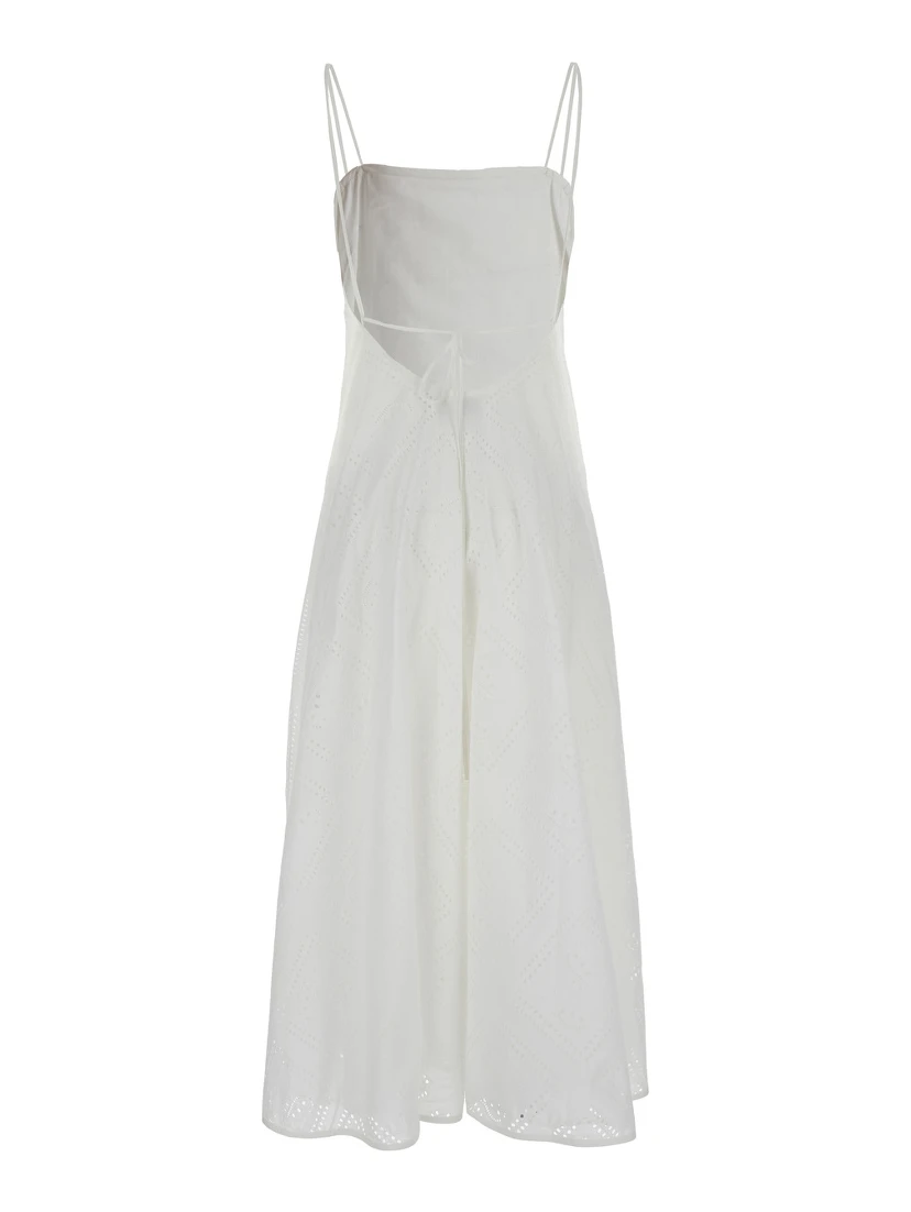 Midi White Dress with Embroidery in Cotton Woman