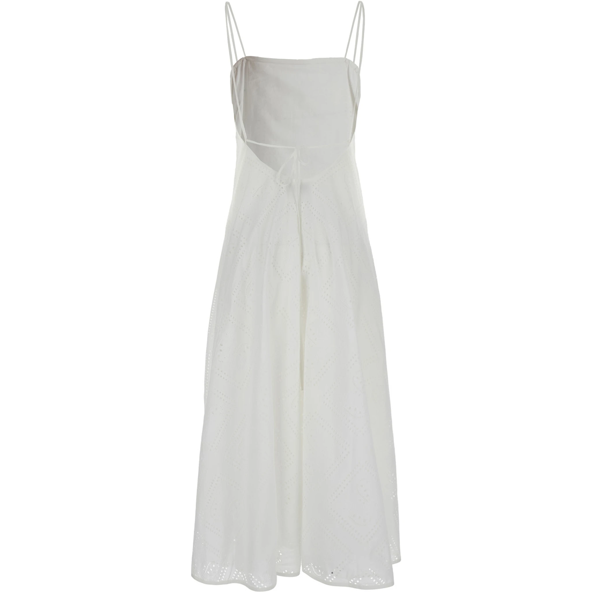 Midi White Dress with Embroidery in Cotton Woman