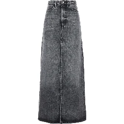 Grey High Waist Long Skirt with Logo Patch on the Rear and Logo Detail on the Rear in Denim Woman