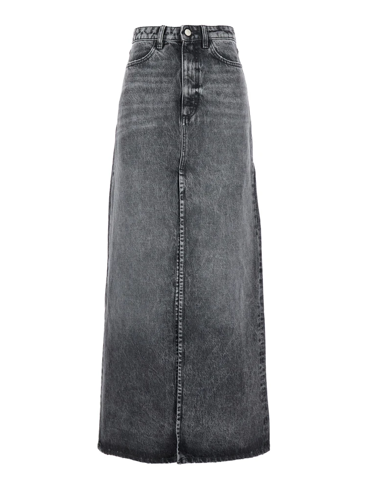 Grey High Waist Long Skirt with Logo Patch on the Rear and Logo Detail on the Rear in Denim Woman
