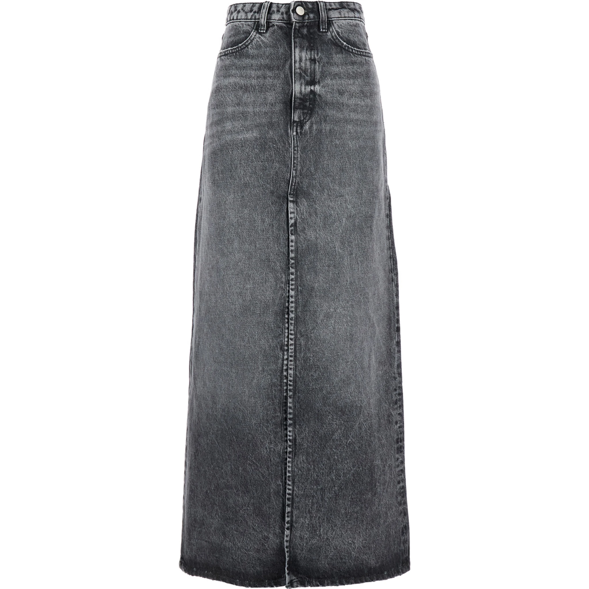 Grey High Waist Long Skirt with Logo Patch on the Rear and Logo Detail on the Rear in Denim Woman