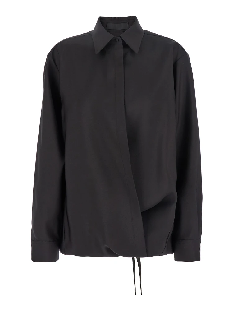 Black Shirt with Hidden Front Closure in Wool Blend Woman