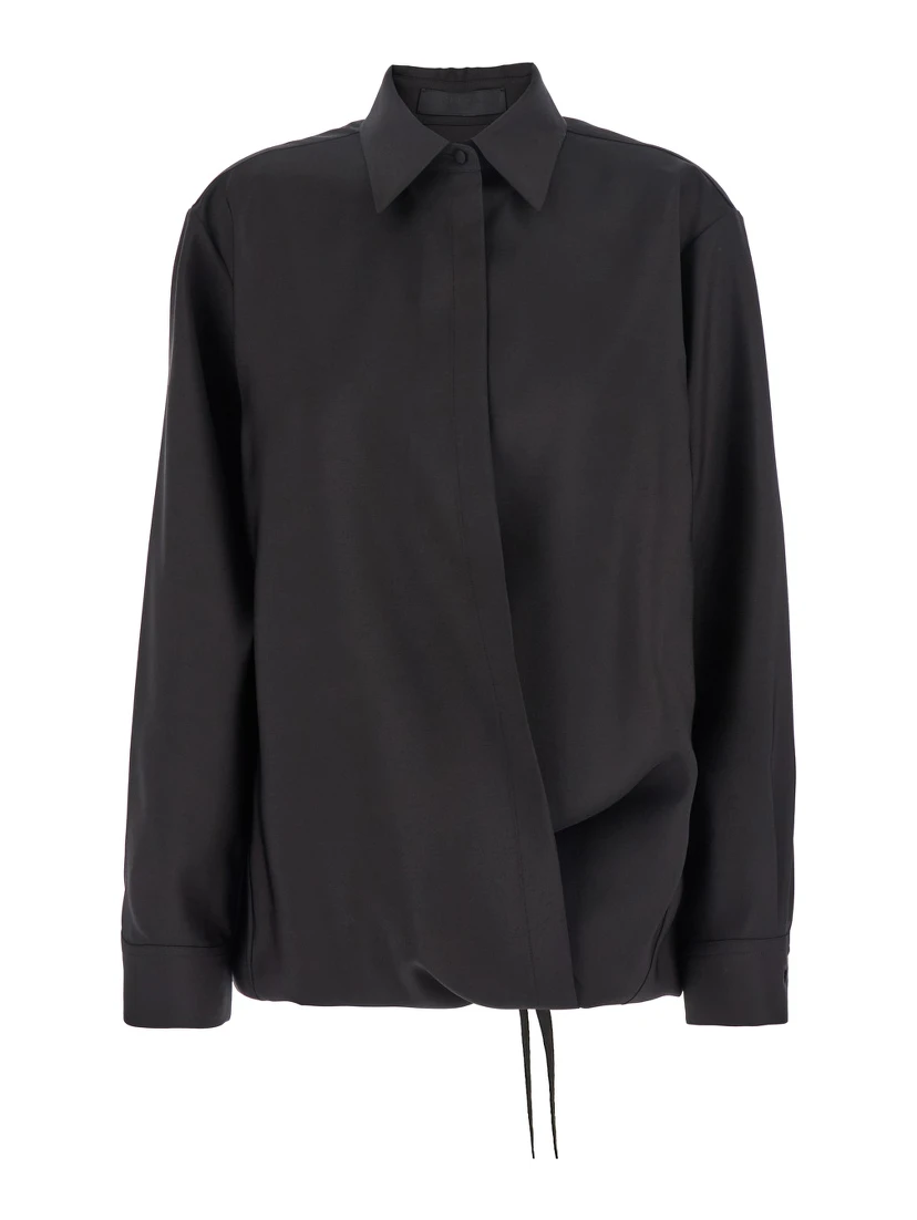 Black Shirt with Hidden Front Closure in Wool Blend Woman