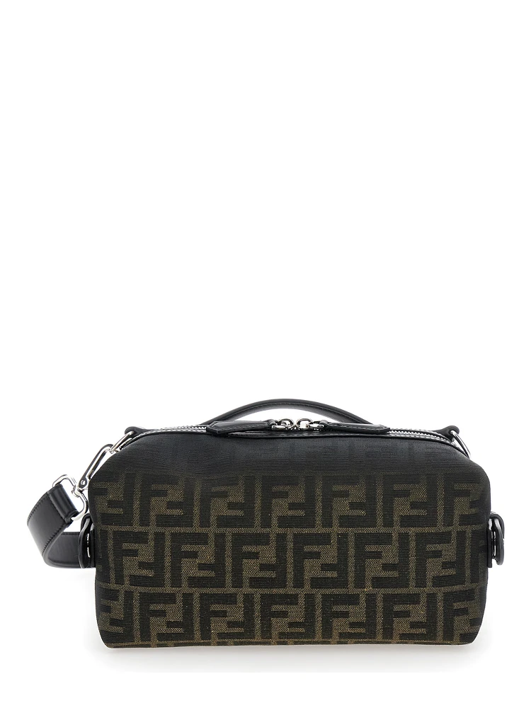 Siesta Brown Small Handbag with Removable Shoulder Strap and All-Over FF Motif in Leather Man