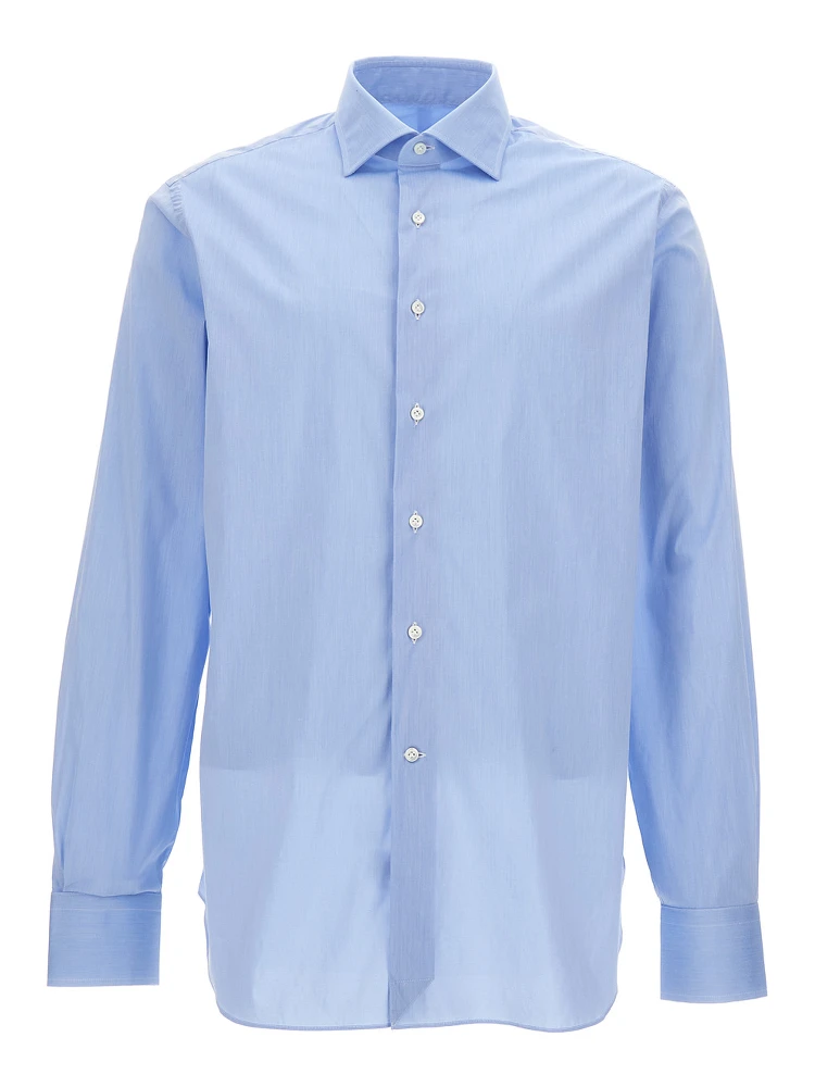 Light Blue Shirt with Button Fastening in Cotton Man