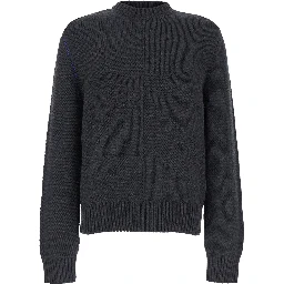 Grey Sweater with Equestrian Knight Jacquard Motif in Cashmere Man