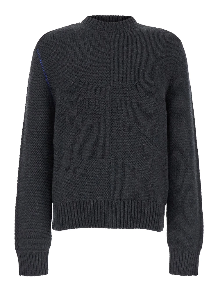 Grey Sweater with Equestrian Knight Jacquard Motif in Cashmere Man