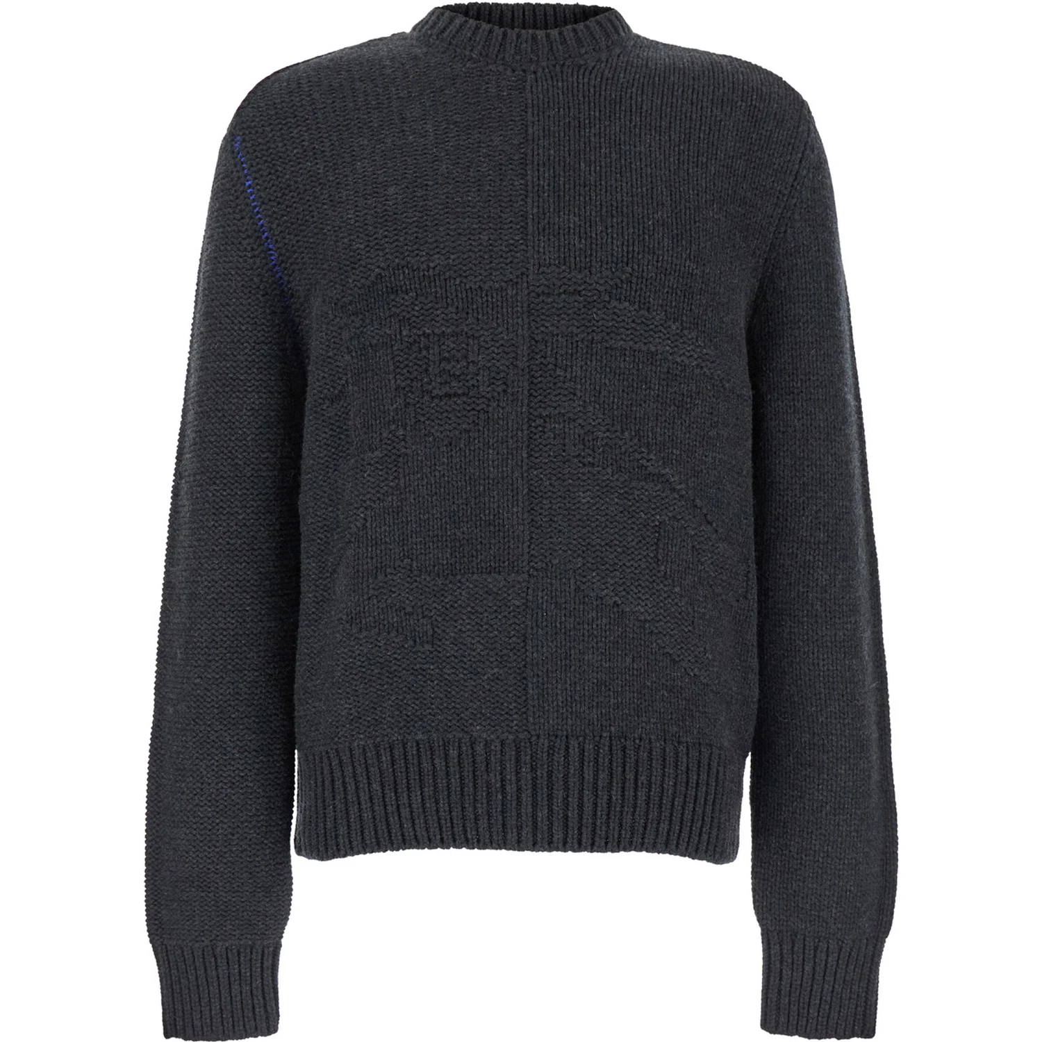 Grey Sweater with Equestrian Knight Jacquard Motif in Cashmere Man