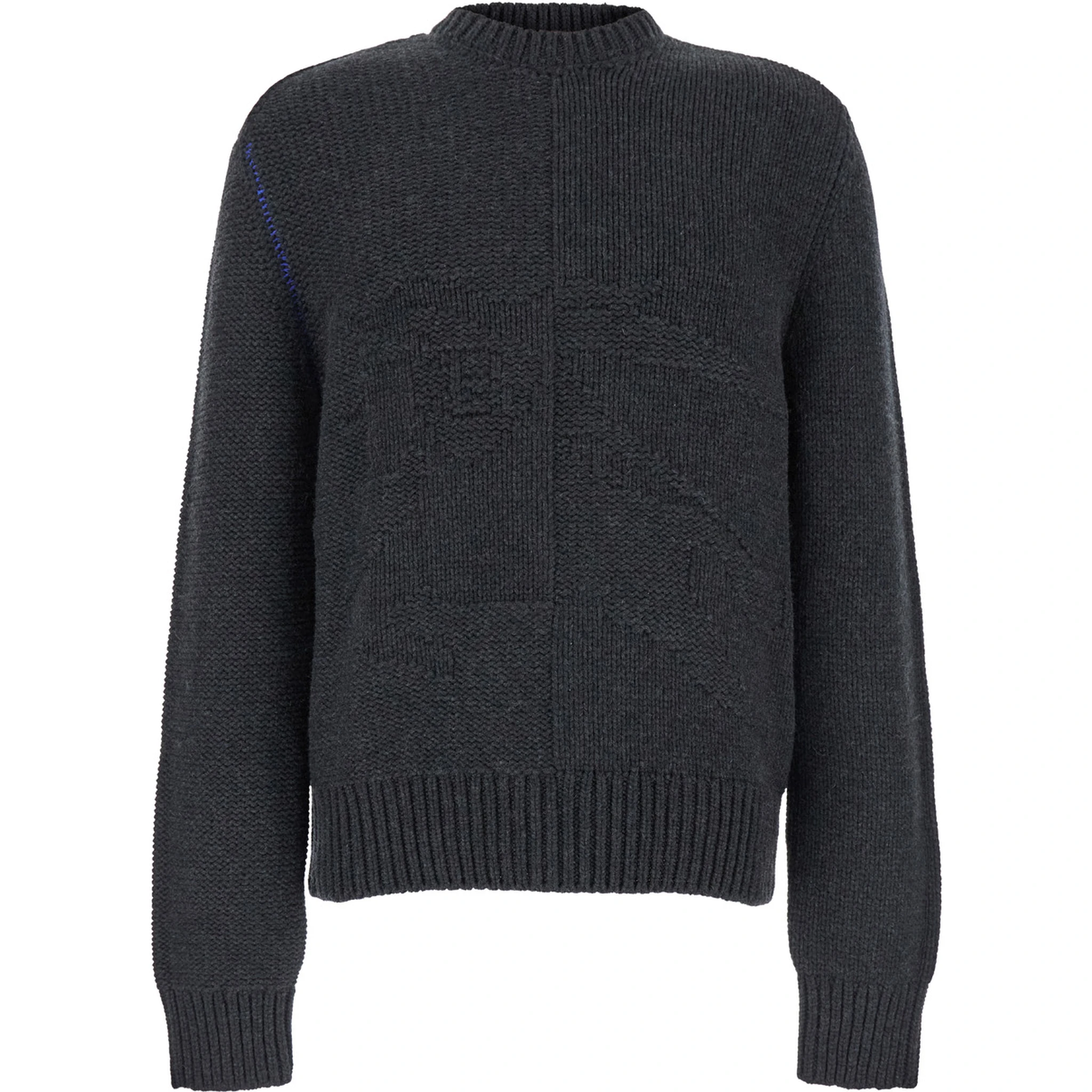 Grey Sweater with Equestrian Knight Jacquard Motif in Cashmere Man