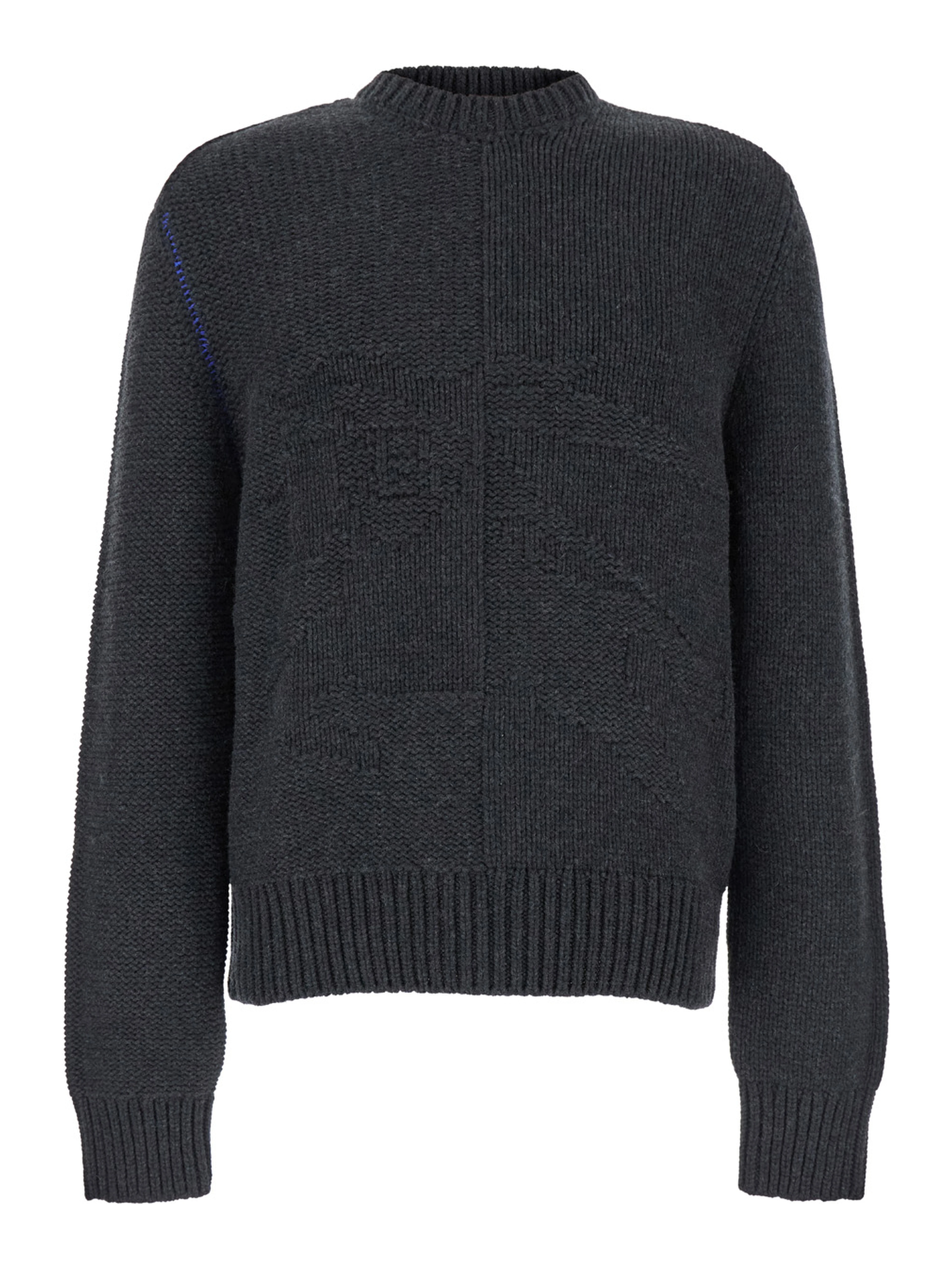 Grey Sweater with Equestrian Knight Jacquard Motif in Cashmere Man
