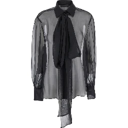 Black Shirt with Classic Collar and Neck Scarf in SIlk Woman