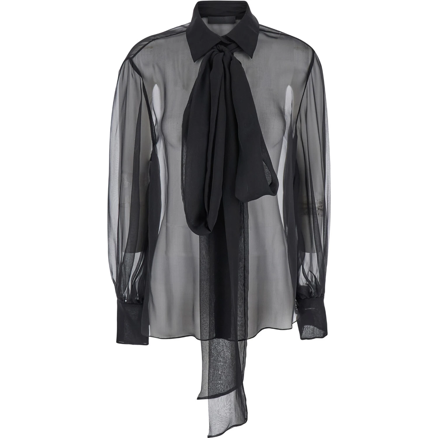 Black Shirt with Classic Collar and Neck Scarf in SIlk Woman