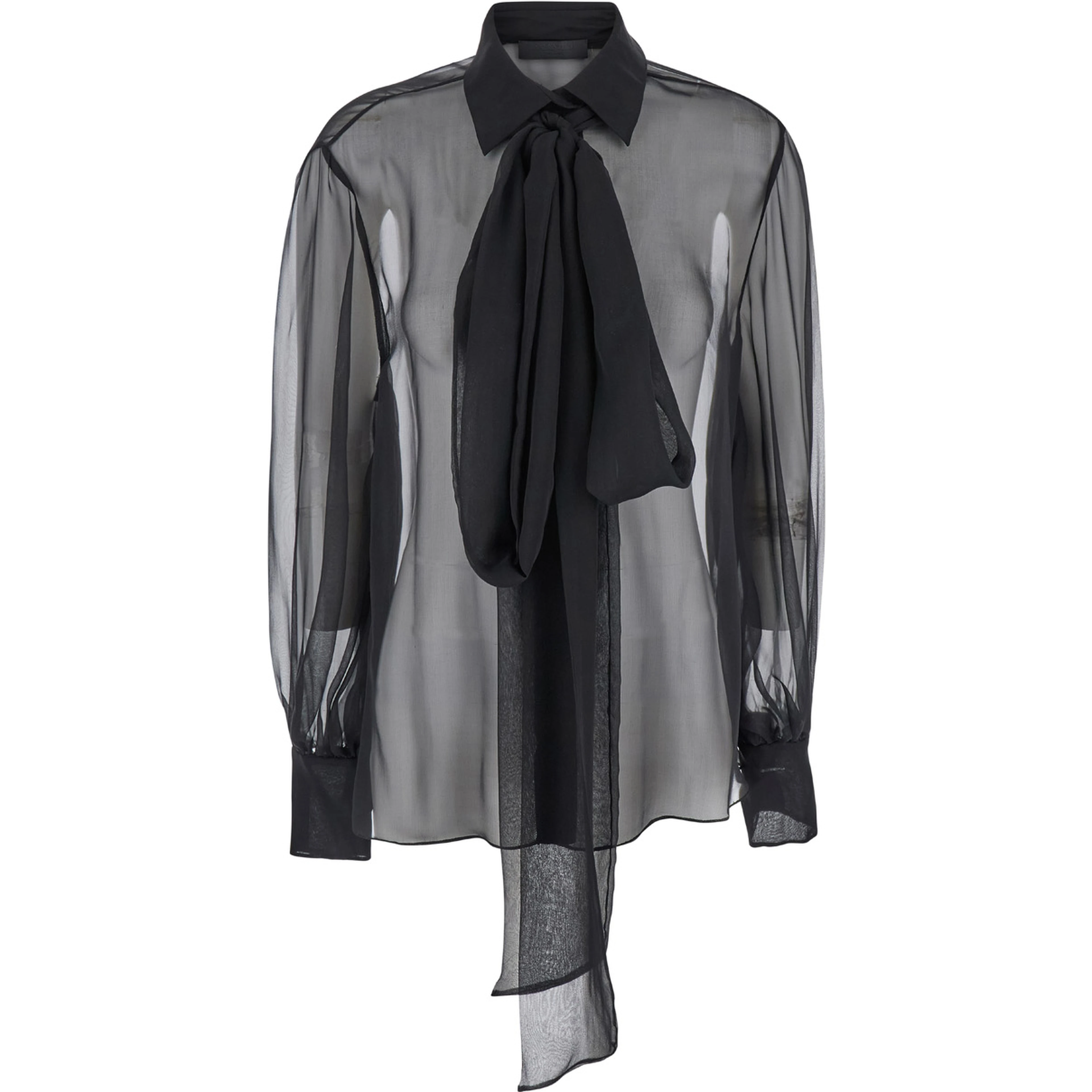 Black Shirt with Classic Collar and Neck Scarf in SIlk Woman