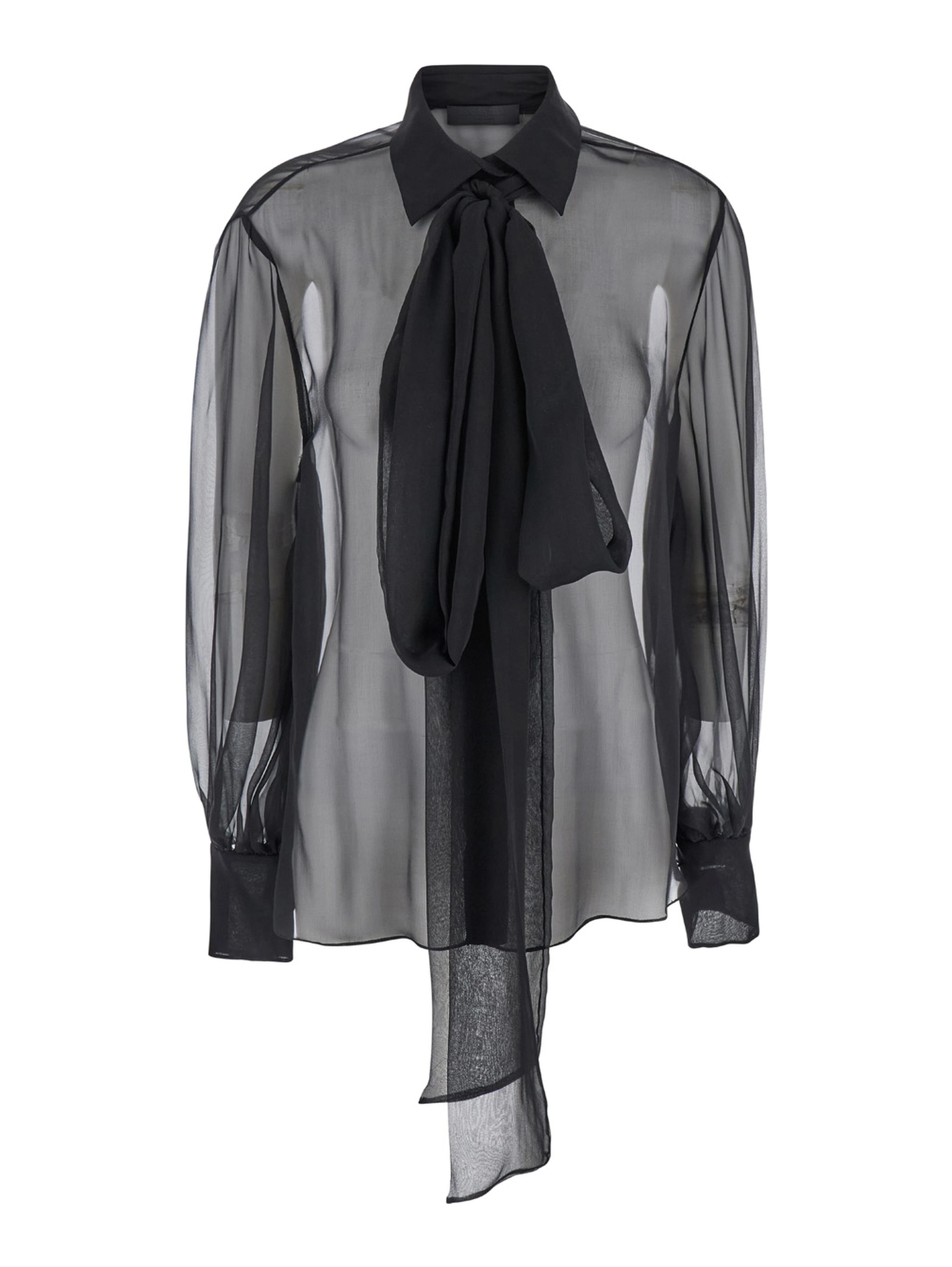 Black Shirt with Classic Collar and Neck Scarf in SIlk Woman