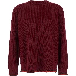 كنزة صوفية حمراء برقبة دائرية وتفاصيل شبكية من مزيج الصوف المضلع للرجال