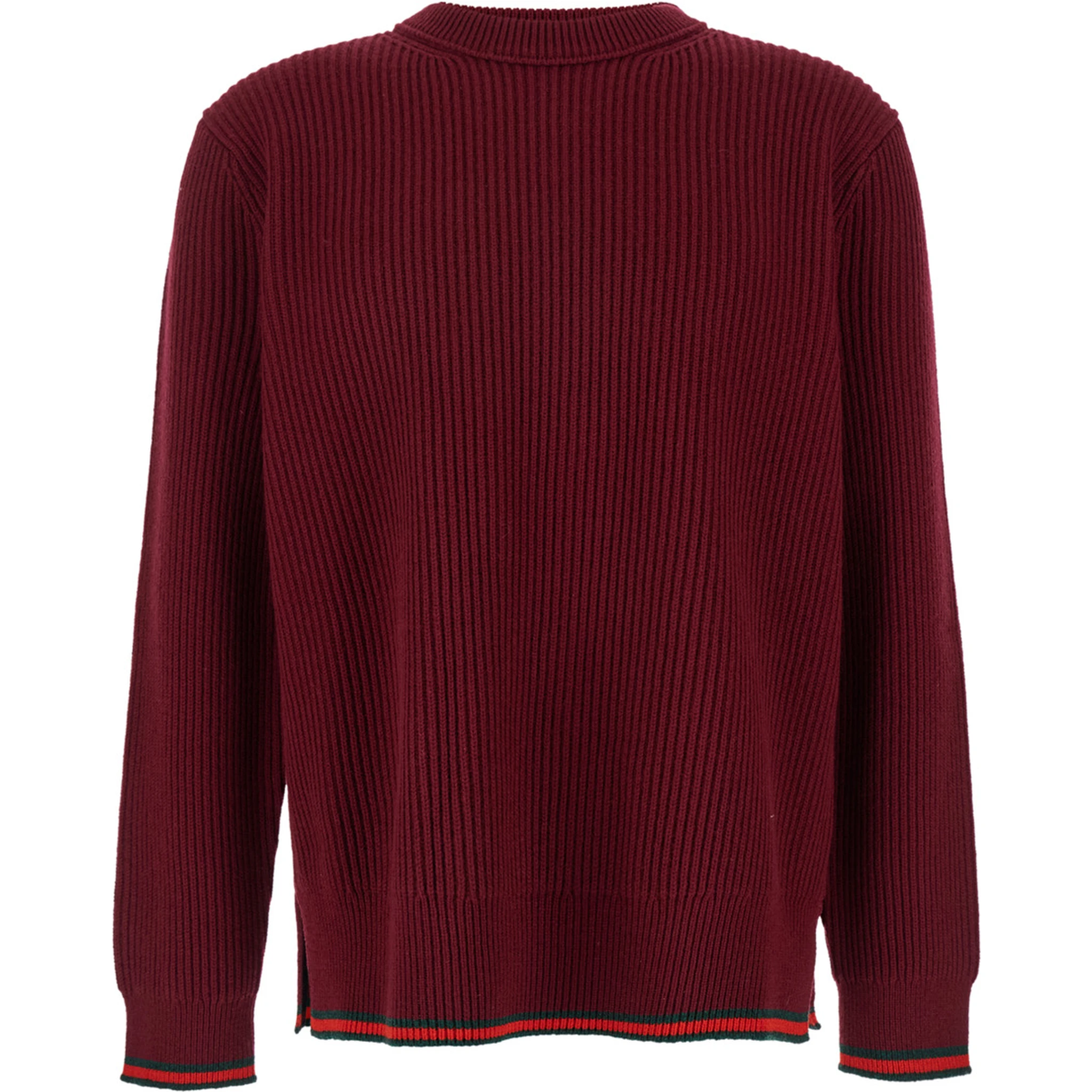 كنزة صوفية حمراء برقبة دائرية وتفاصيل شبكية من مزيج الصوف المضلع للرجال