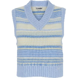 Multicolor Knit Vest with Stripe Motif in Wool Woman