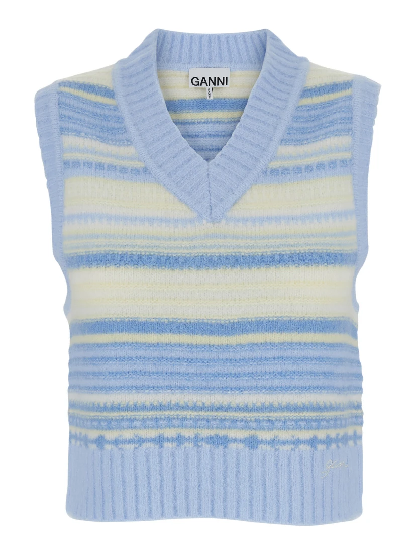 Multicolor Knit Vest with Stripe Motif in Wool Woman