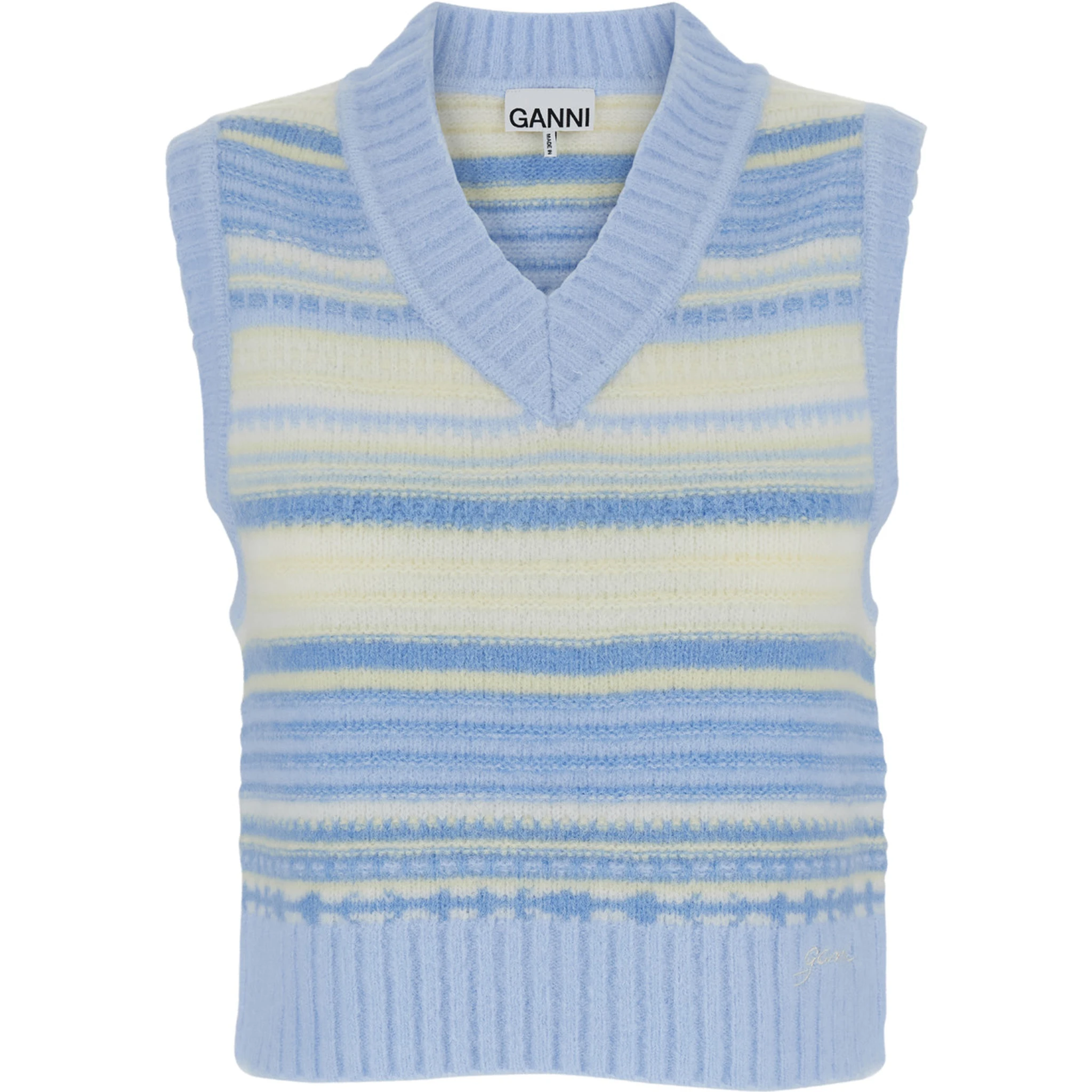 Multicolor Knit Vest with Stripe Motif in Wool Woman
