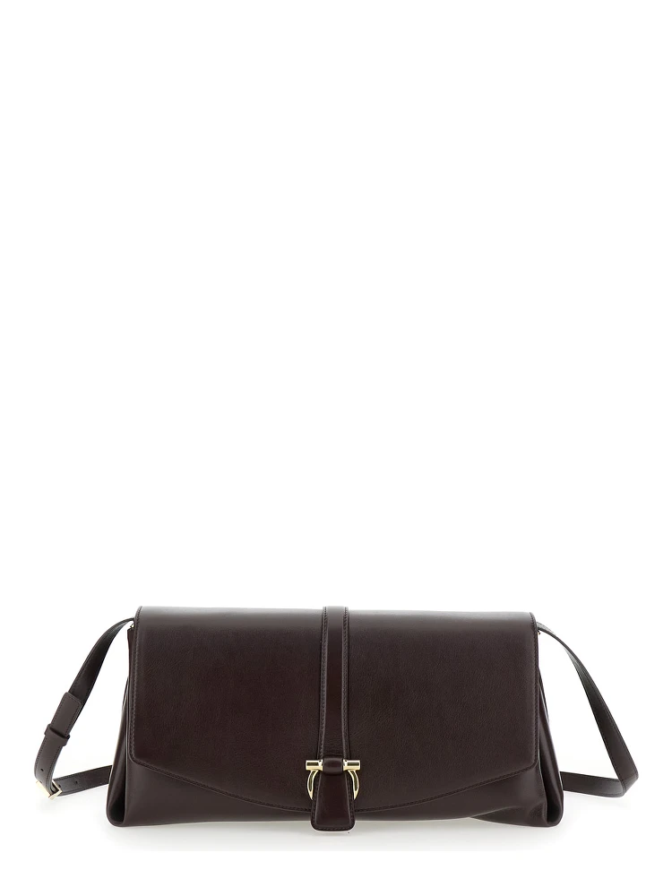 Bordeaux Crossbody Bag with Gancini Buckle Detail in Leather Woman