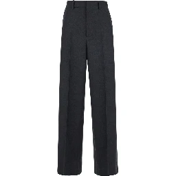 Grey Pants with Logo Lettering Detail on the Waist in Wool Woman