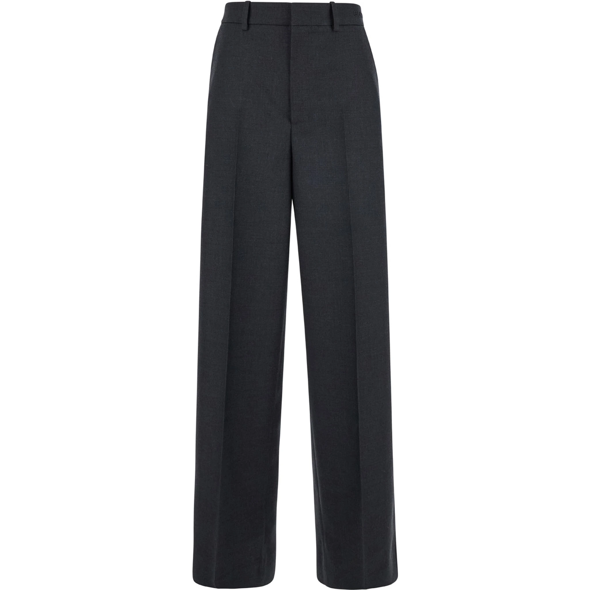 Grey Pants with Logo Lettering Detail on the Waist in Wool Woman