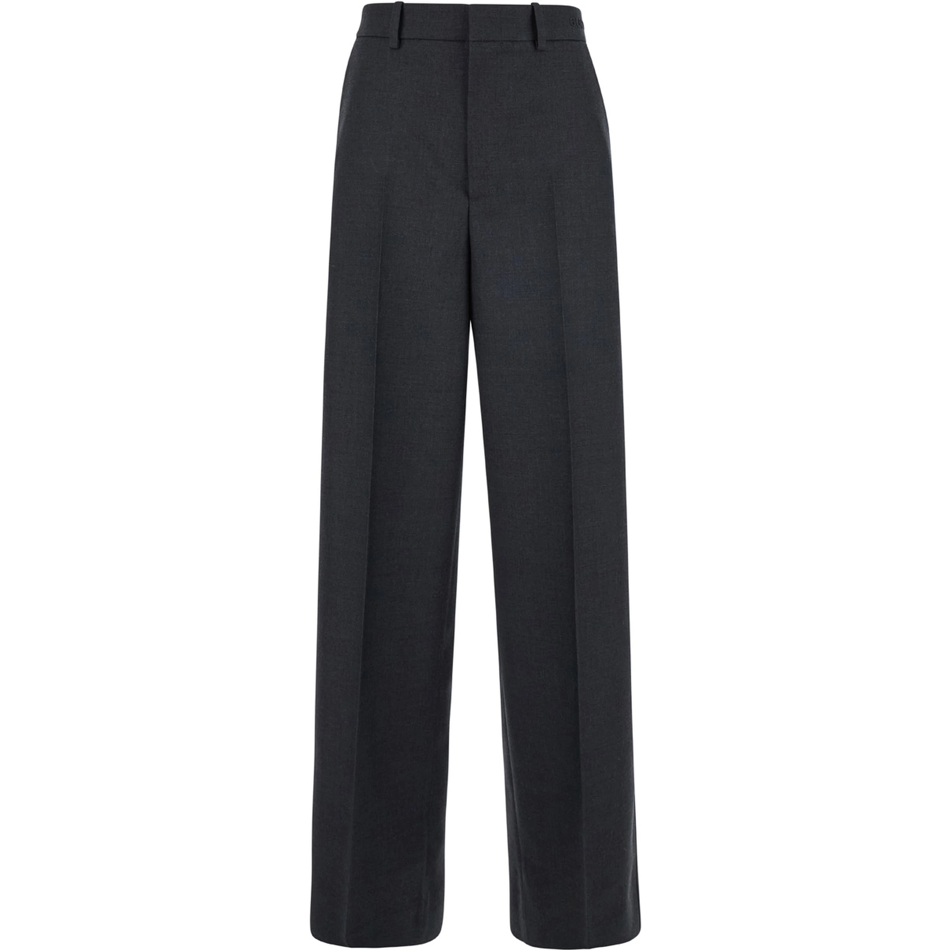 Grey Pants with Logo Lettering Detail on the Waist in Wool Woman