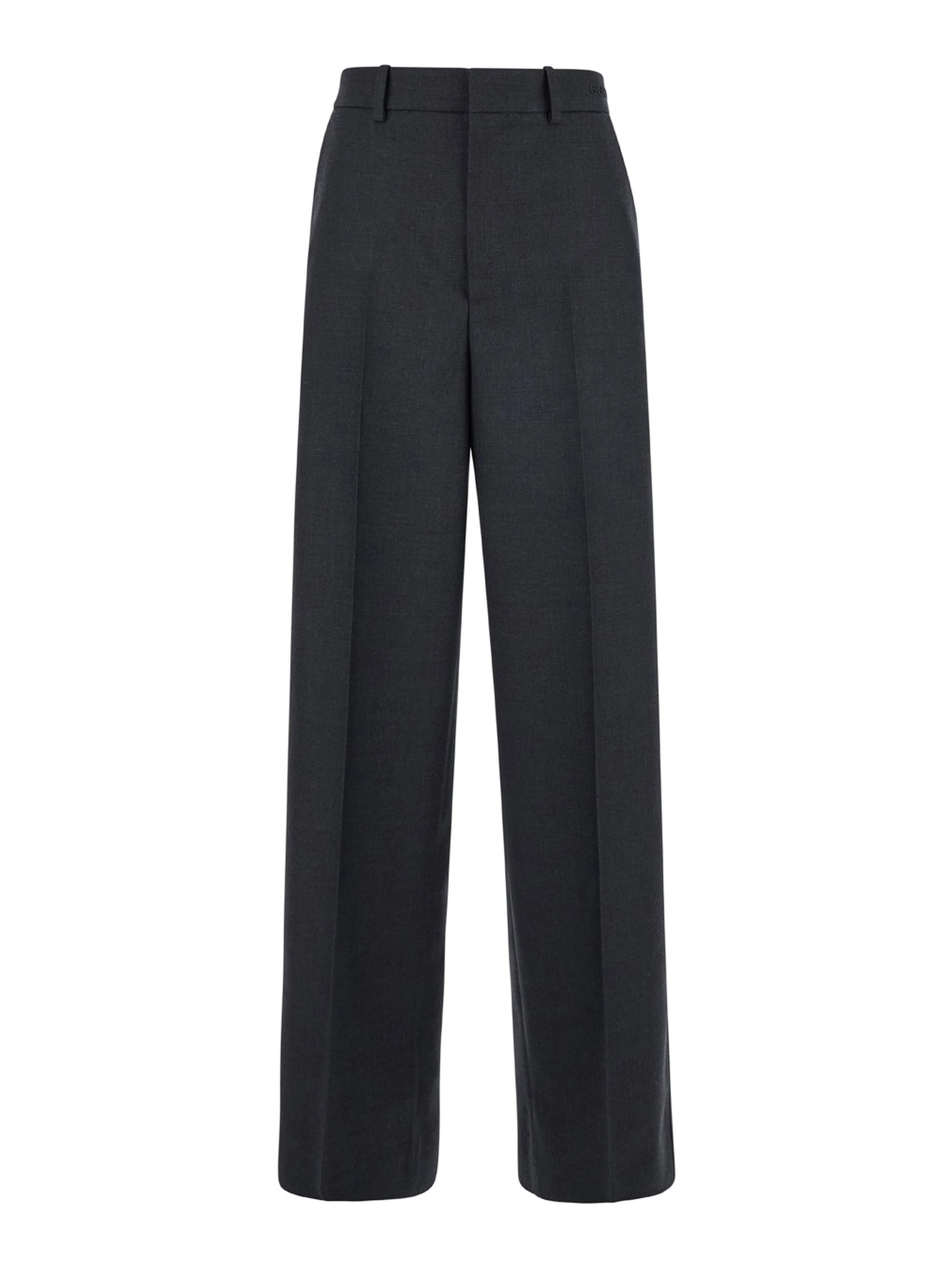 Grey Pants with Logo Lettering Detail on the Waist in Wool Woman