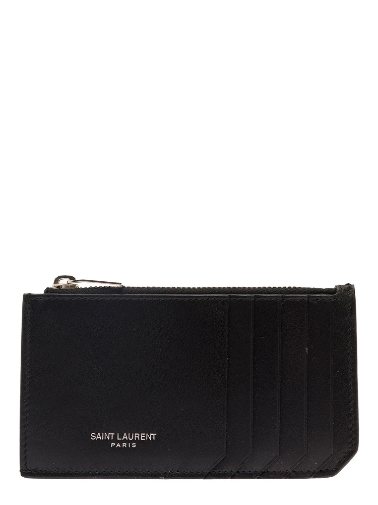 Black Card-Holder with Embossed Logo in Leather Man