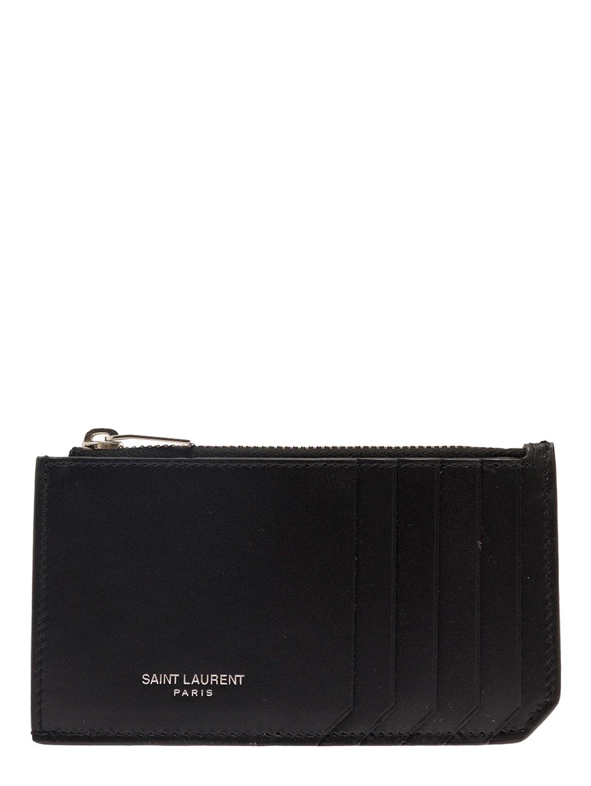 Black Card-Holder with Embossed Logo in Leather Man