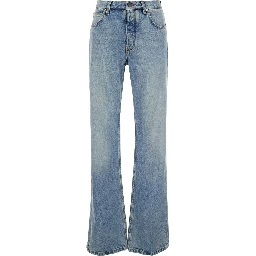 Light Blue Low Waisted Straight Jeans in Denim Woman