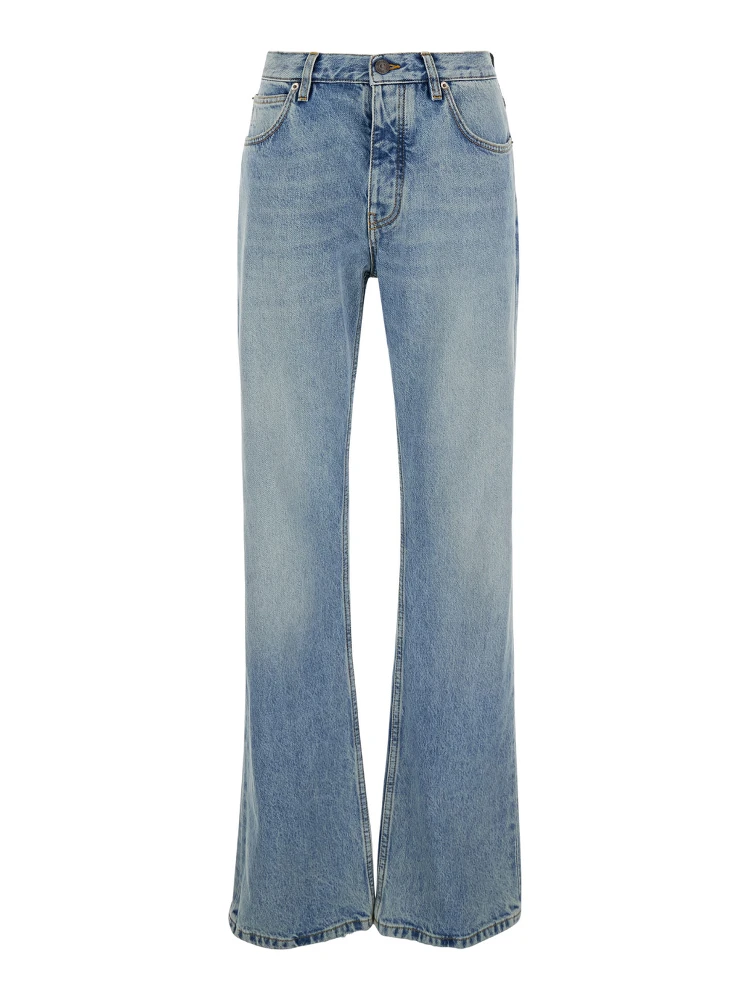 Light Blue Low Waisted Straight Jeans in Denim Woman