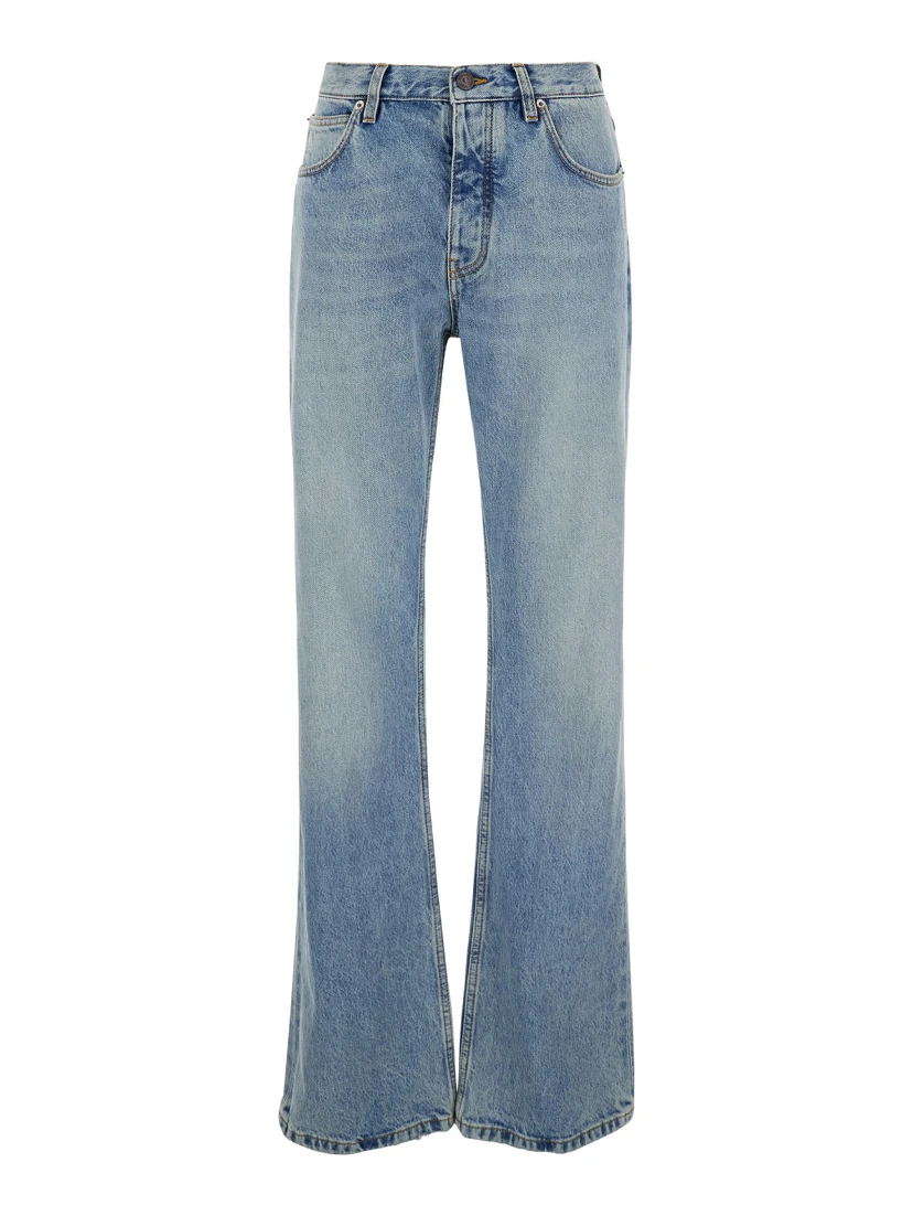 Light Blue Low Waisted Straight Jeans in Denim Woman