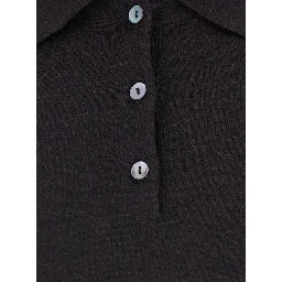 Brown Polo Shirt with Classic Collar and Long Sleeves in Wool Woman