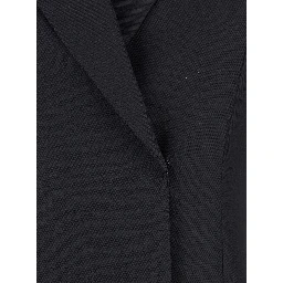 Black Flared Double-Breasted Coat with Peak Revers in Wool Woman