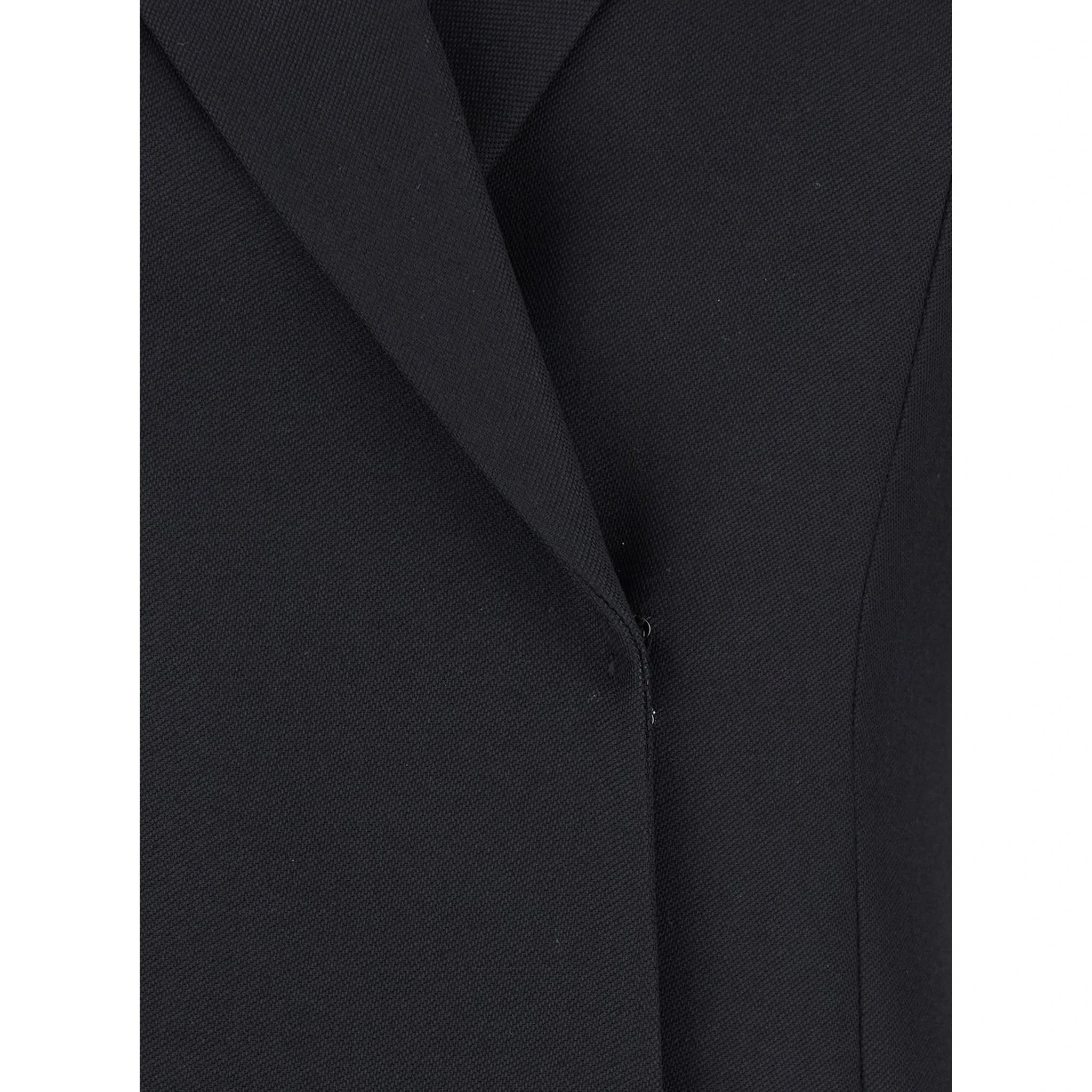 Black Flared Double-Breasted Coat with Peak Revers in Wool Woman