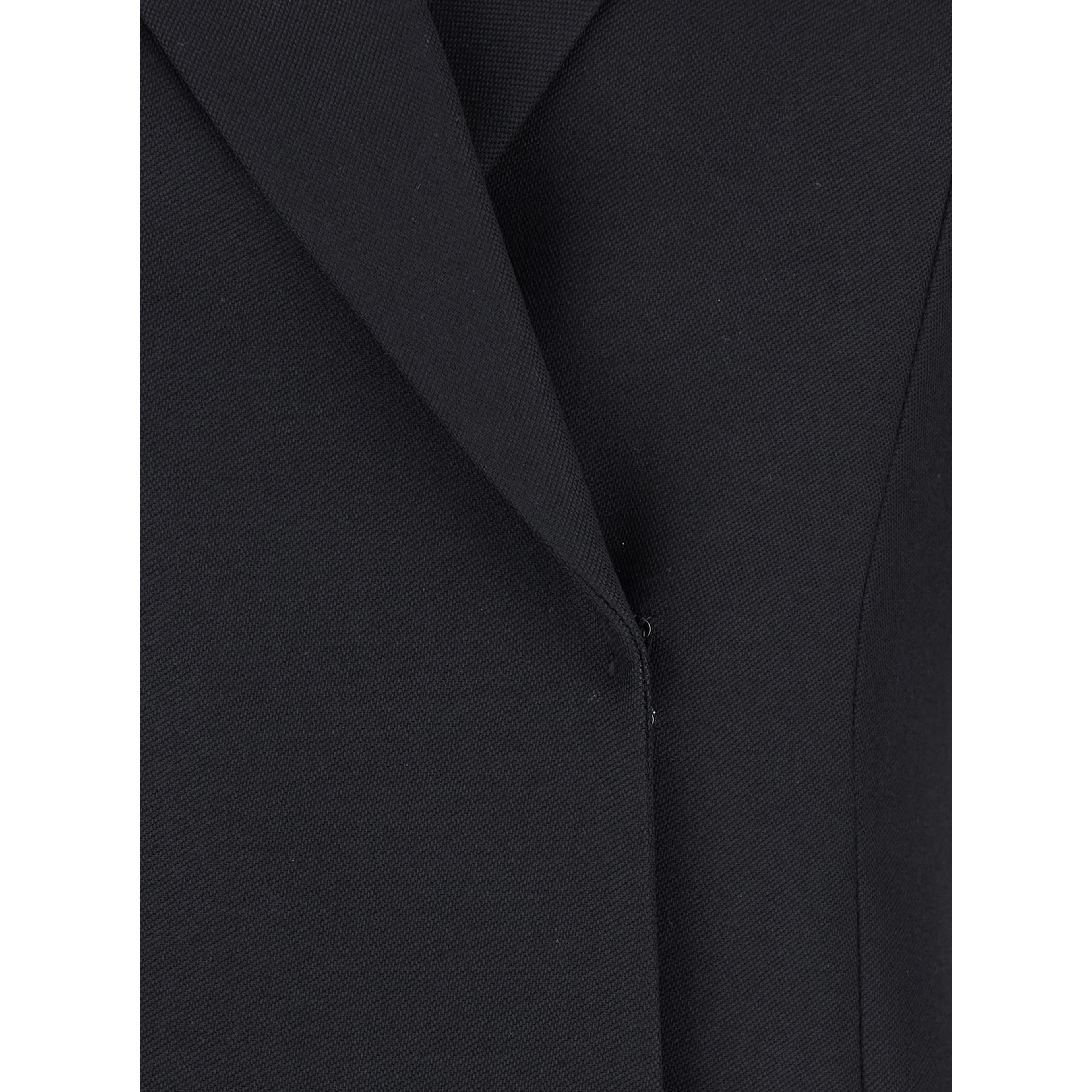 Black Flared Double-Breasted Coat with Peak Revers in Wool Woman