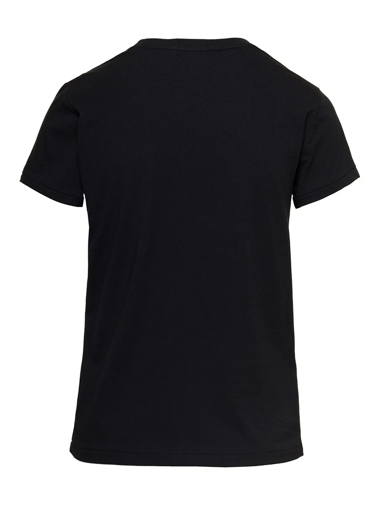 Black Crewneck T-Shirt with Contrasting Logo Embrodery in Cotton Woman alternative