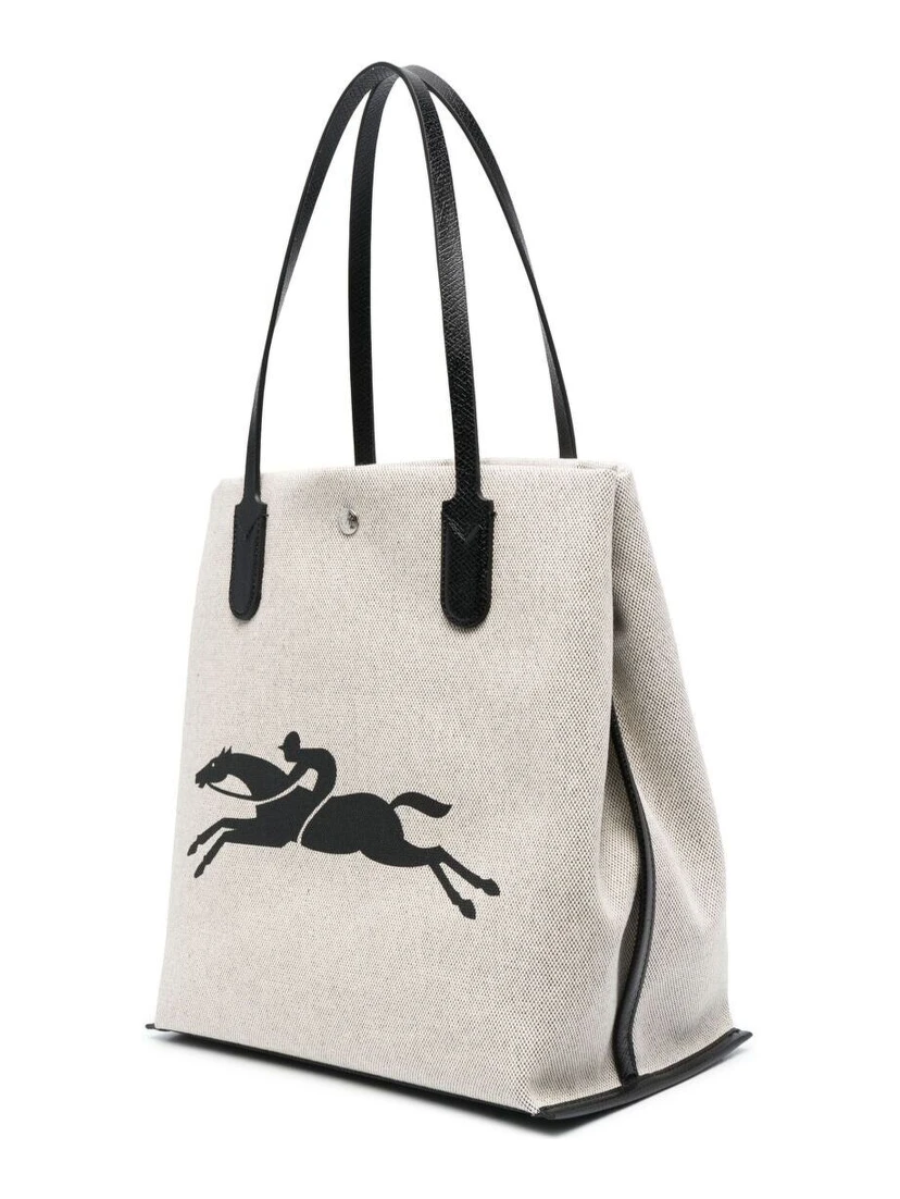 Roseau Beige Tote Bag with Logo Print in Cotton Canvas Woman
