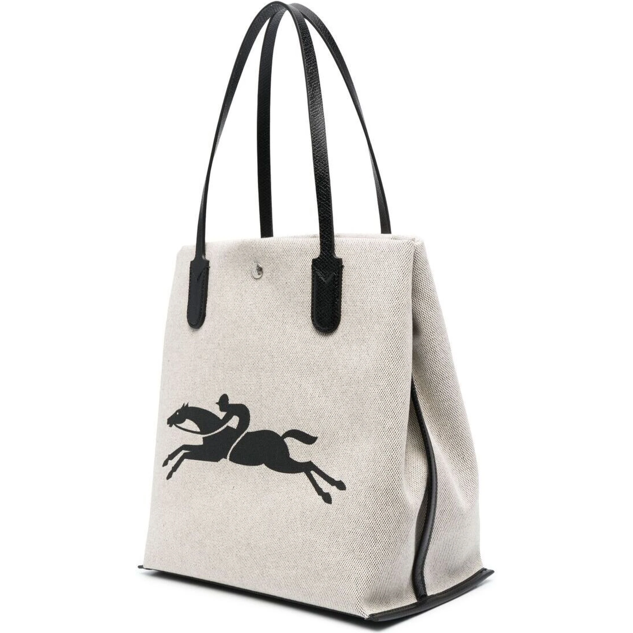 حقيبة تسوق روزو بيج مزينة بشعار مطبوع من قماش قطني نسائي