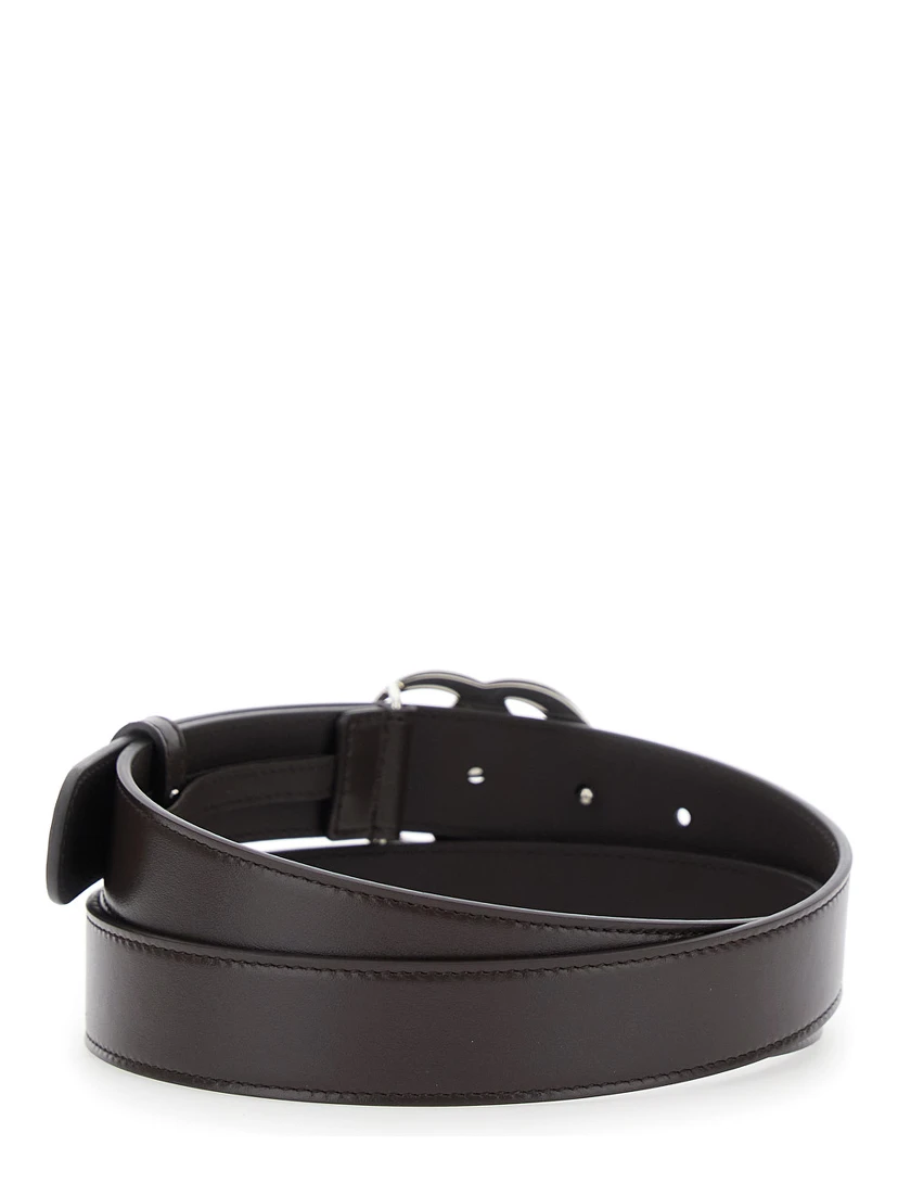 Brown Belt with GG Buckle in Leather Man