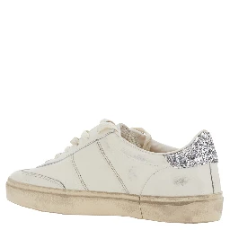 Soul-Star White Low-Top Sneaker with Glitter Heel and Logo Lettering in Leather Woman