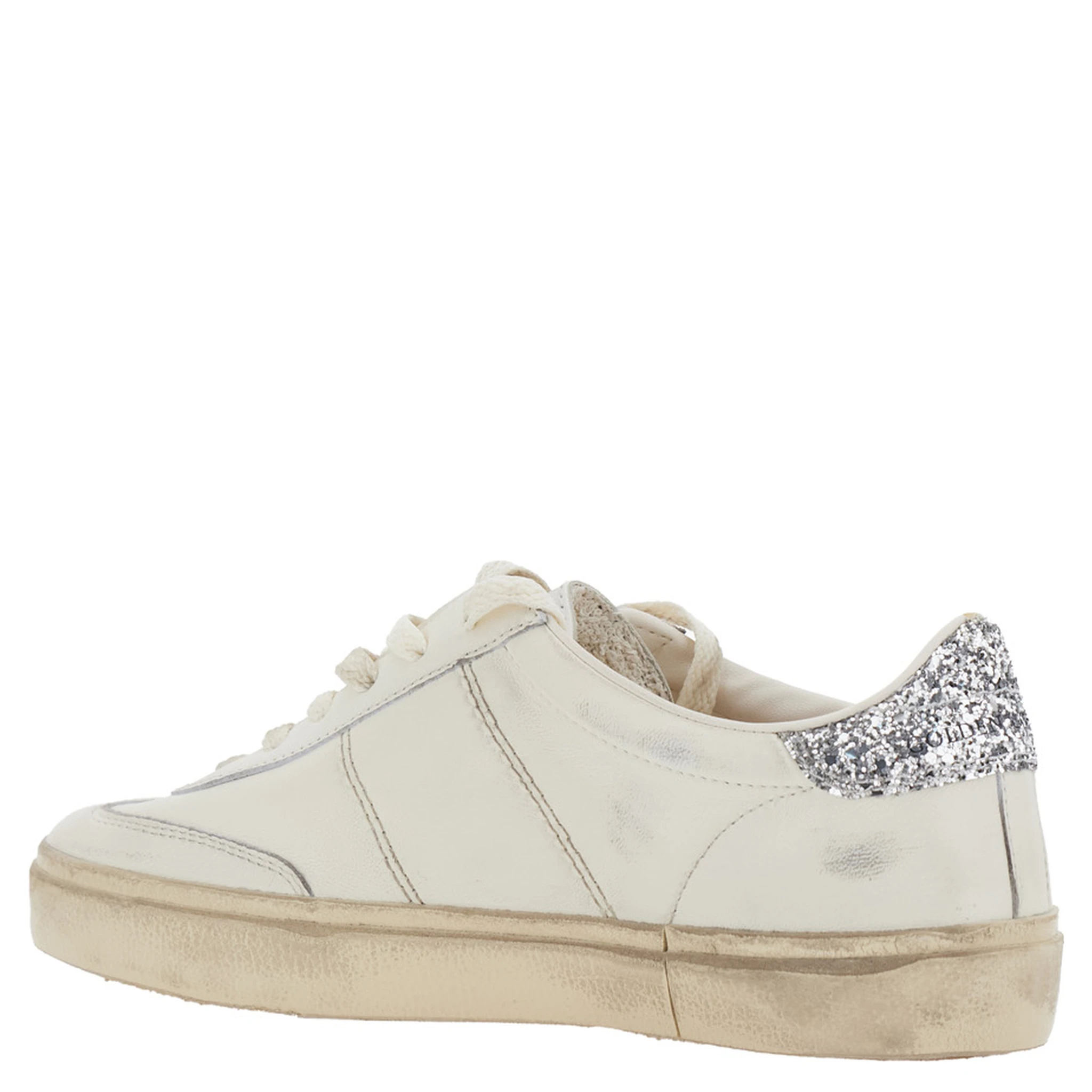 Soul-Star White Low-Top Sneaker with Glitter Heel and Logo Lettering in Leather Woman