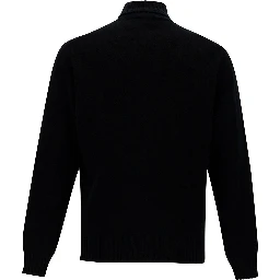 Black Turtleneck Sweater with Ribbed Trims in Wool and Cashmere Man