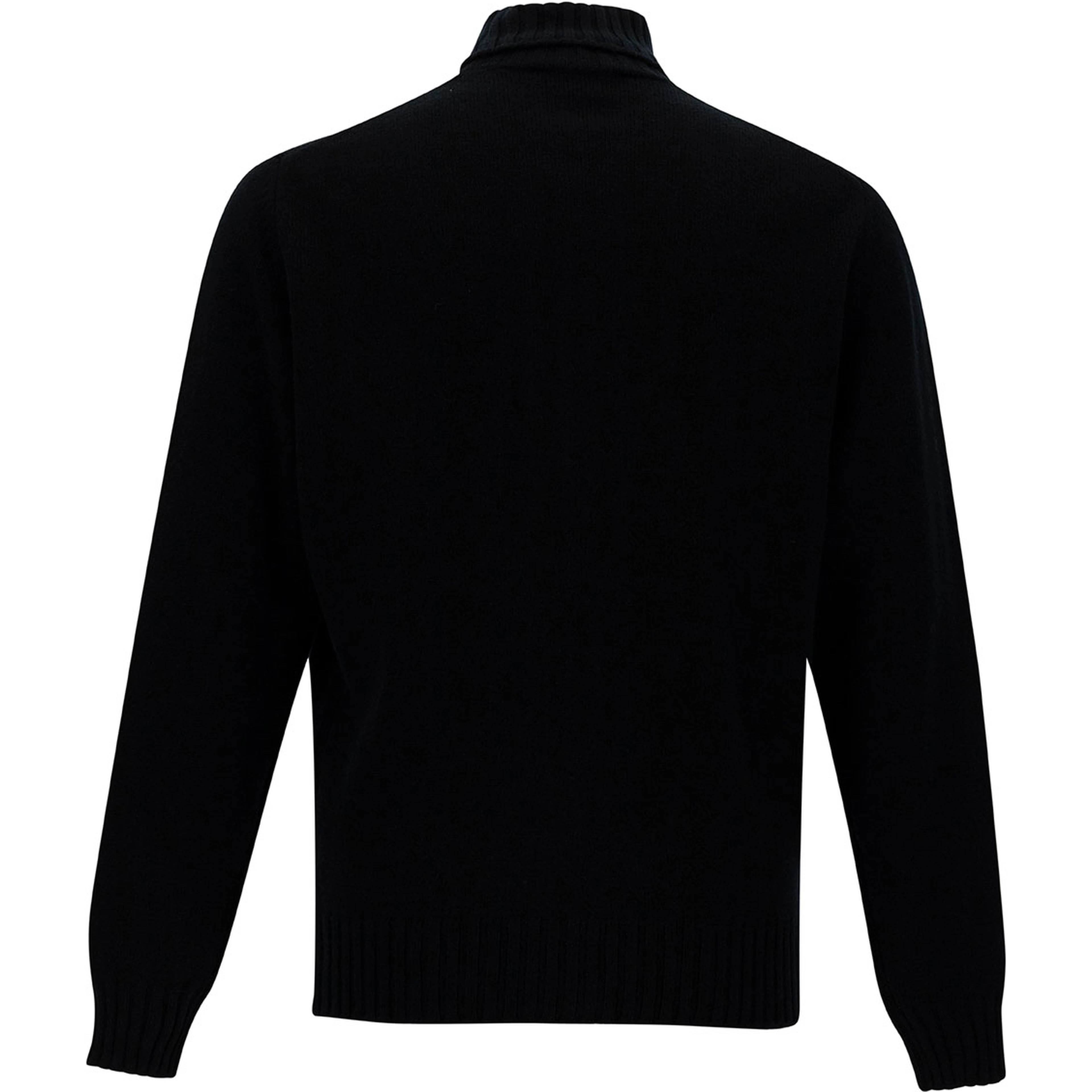 Black Turtleneck Sweater with Ribbed Trims in Wool and Cashmere Man