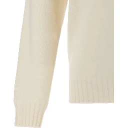 كنزة صوفية بيضاء برقبة عالية وياقة مطوية للرجال