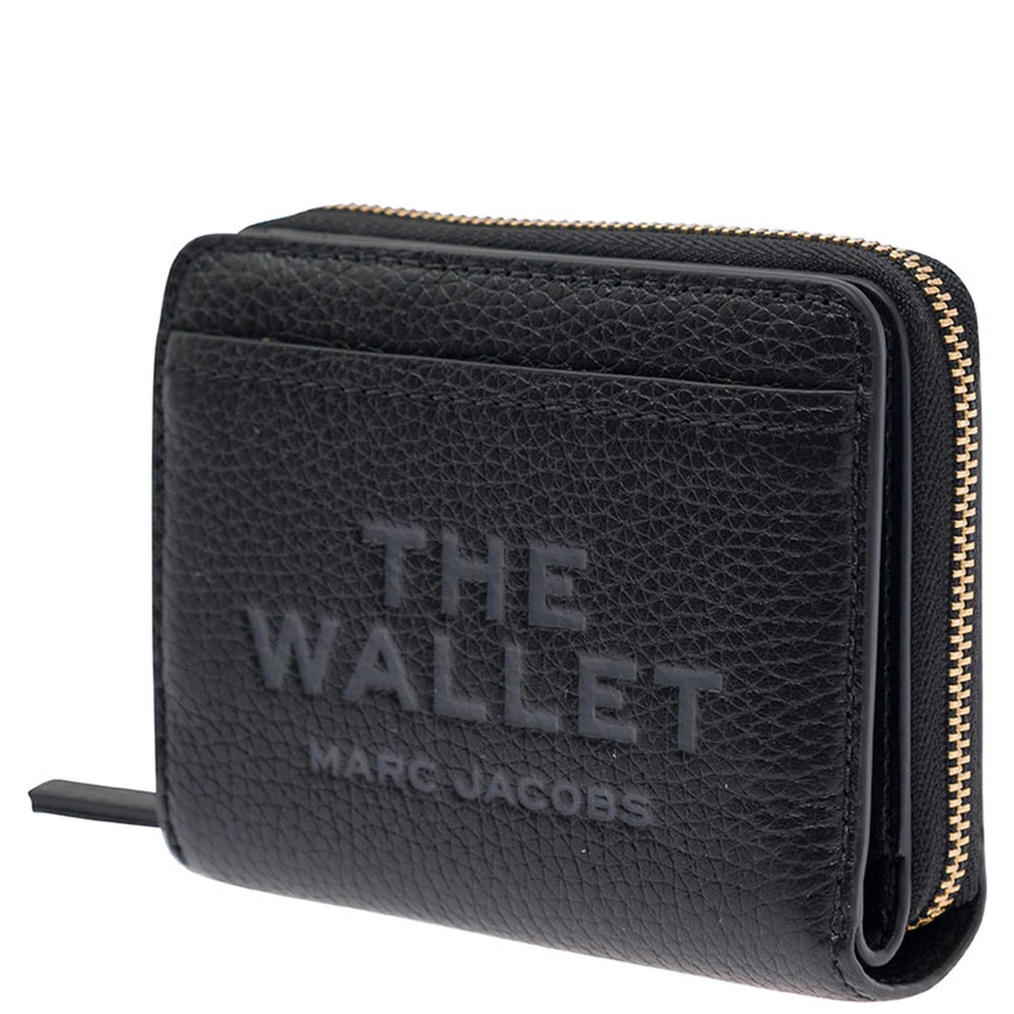 The Mini Black Wallet with Engraved Logo on the Front in Hammered Leather Woman