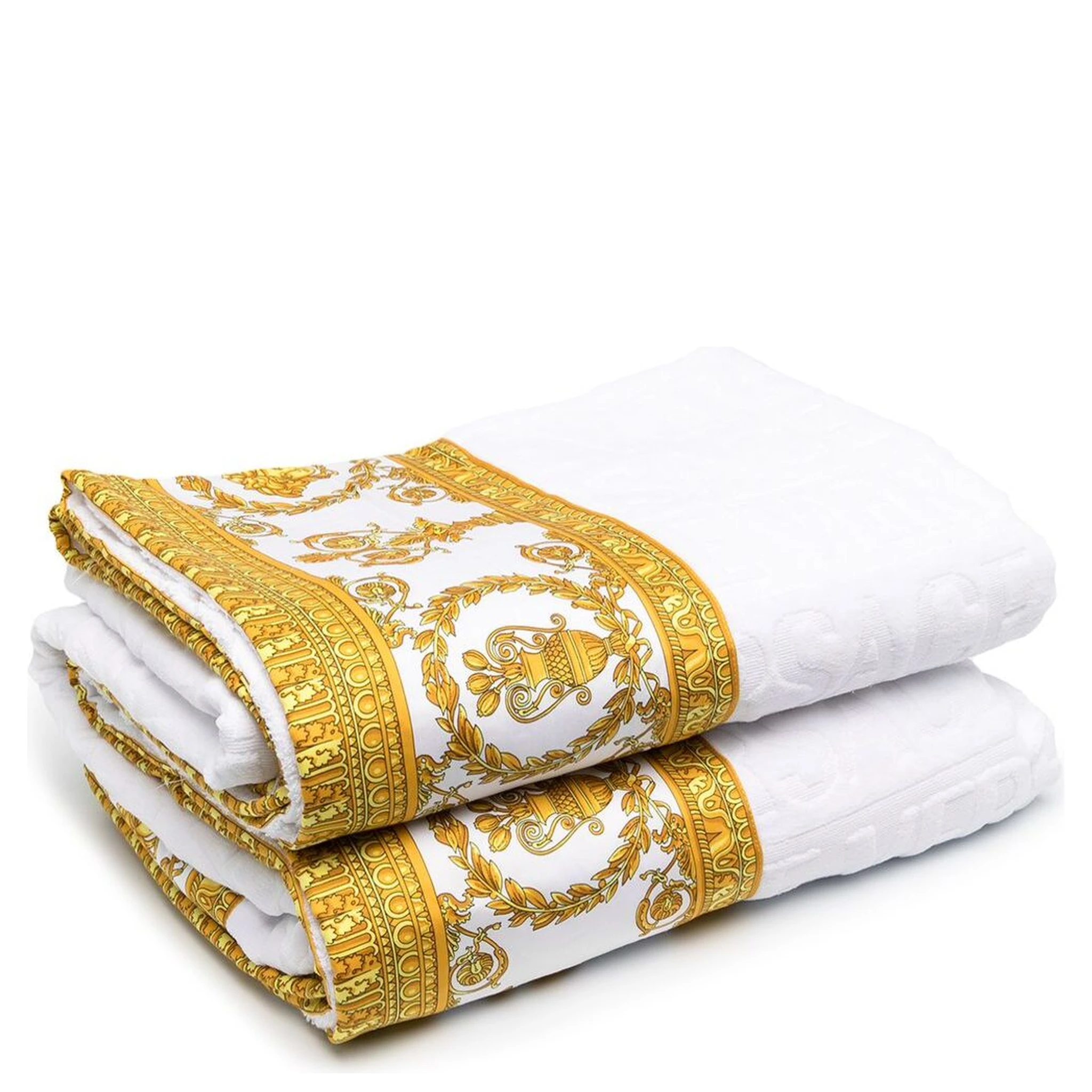 White Towel with Baroque Print Lining in Terry Cotton Home